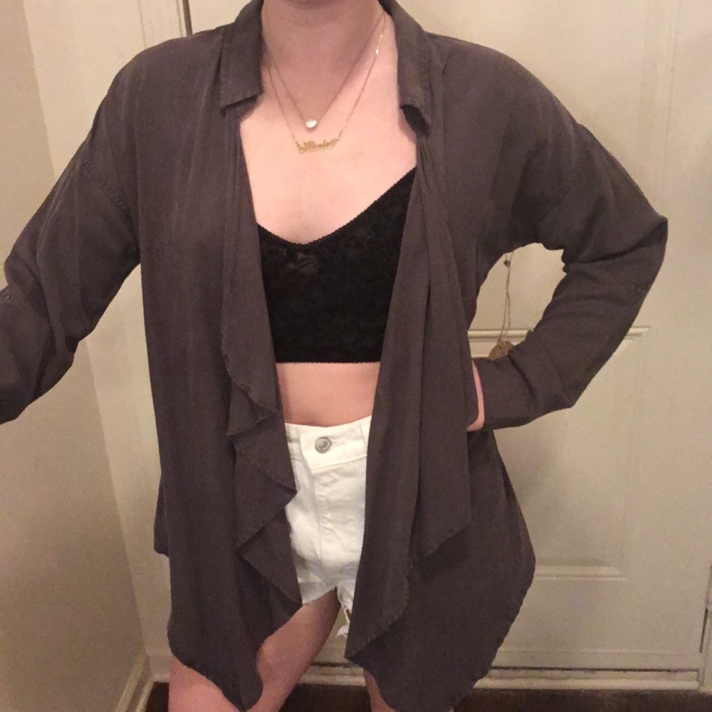 NWT Charcoal Gray Draped Cardigan with Collar